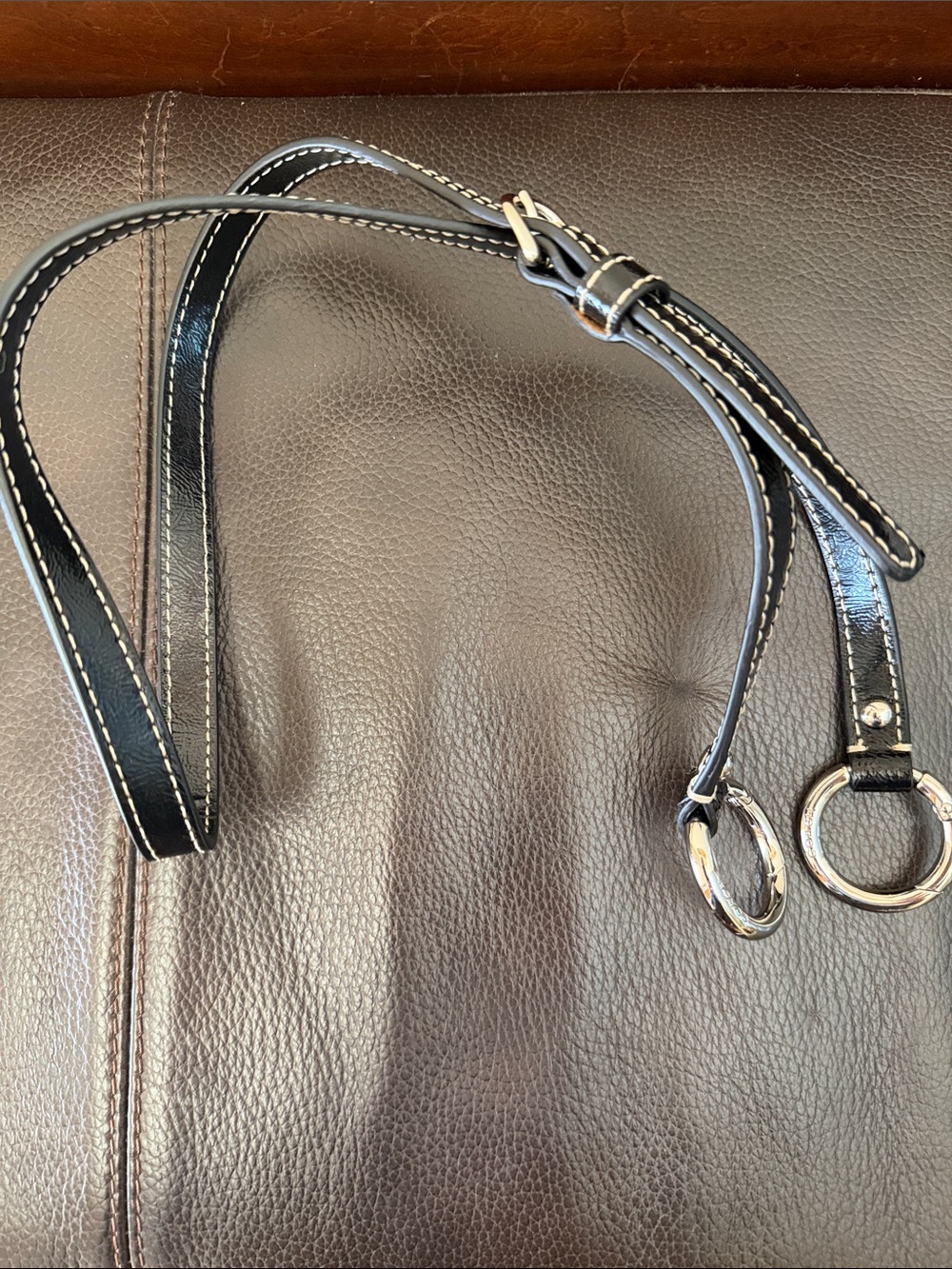 Coach Black Leather Adjustable Handbag Strap Silver-Toned Hardware Rings